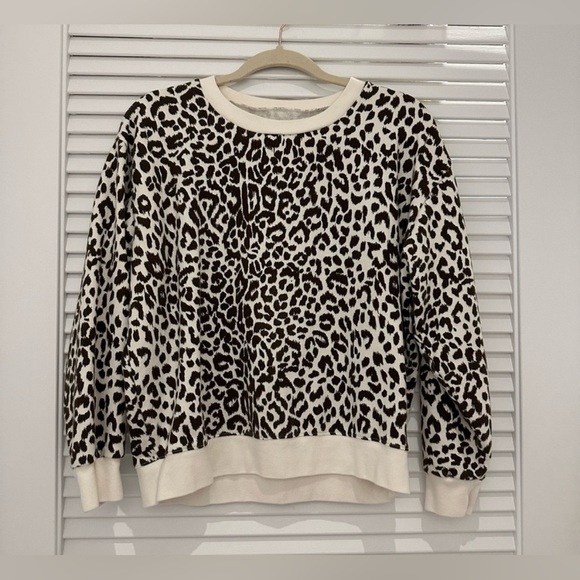 (Set) J.Crew leopard print terry cloth cotton pullover crewneck and jogger pants - Picture 2 of 9